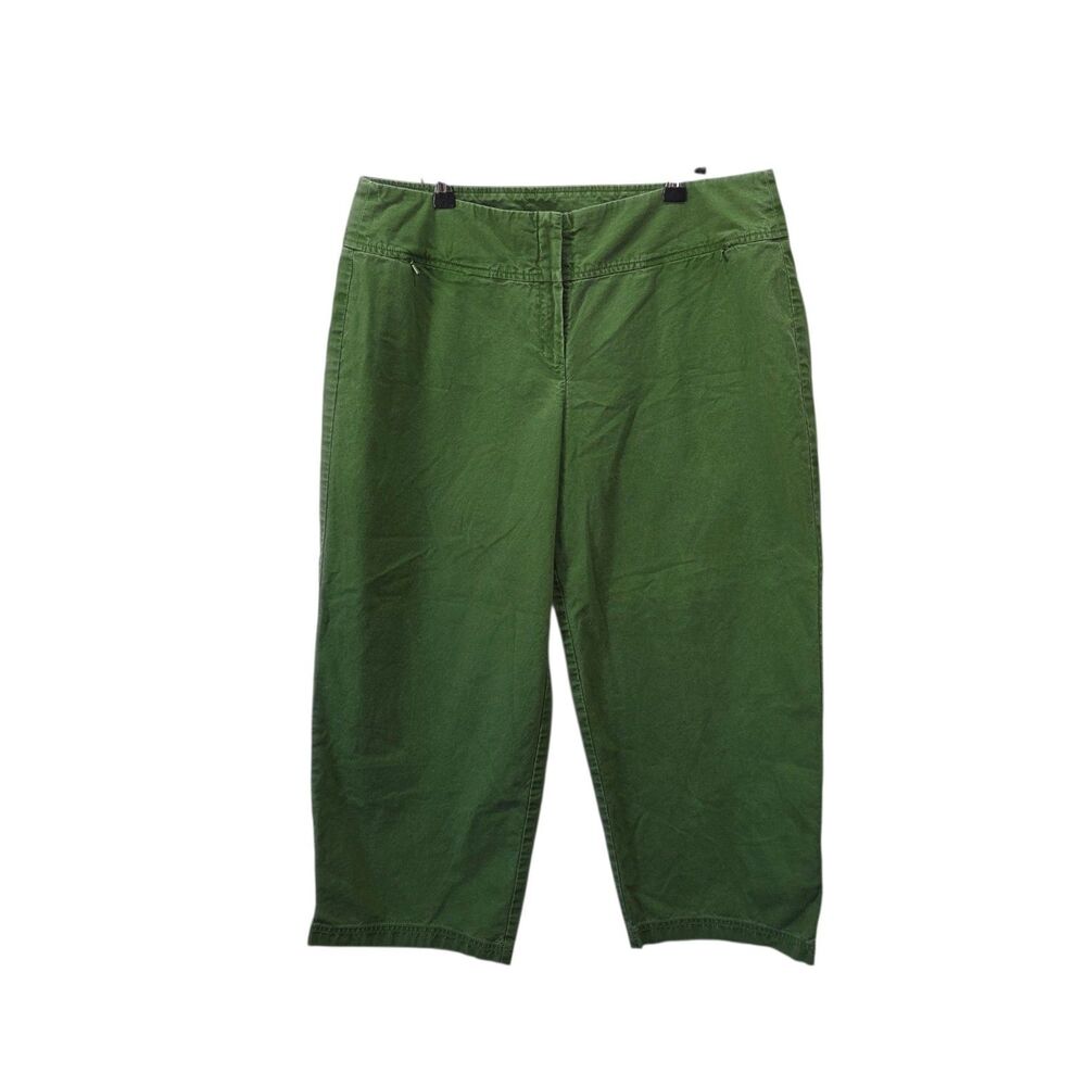 Eileen Fisher Womens Large Green Cropped Wide Leg Pull On Casual Pants L